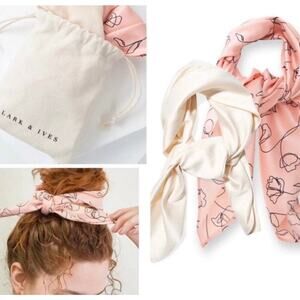 Lark & Ives Hair Scarf Set Pink Floral Square 20" x 20" Silky Vancouver